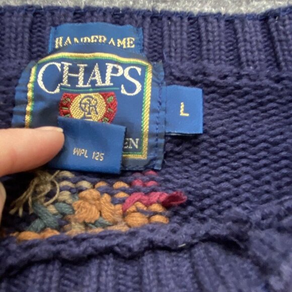 VTG 90s Chaps Ralph Lauren Sweater Men L‎ Navy Southwestern Geometric Boho Retro - Picture 8 of 15